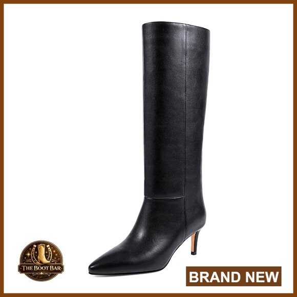 Knee High Boots with Pointed Toe Kitten Heel PU Leather Side Zipper